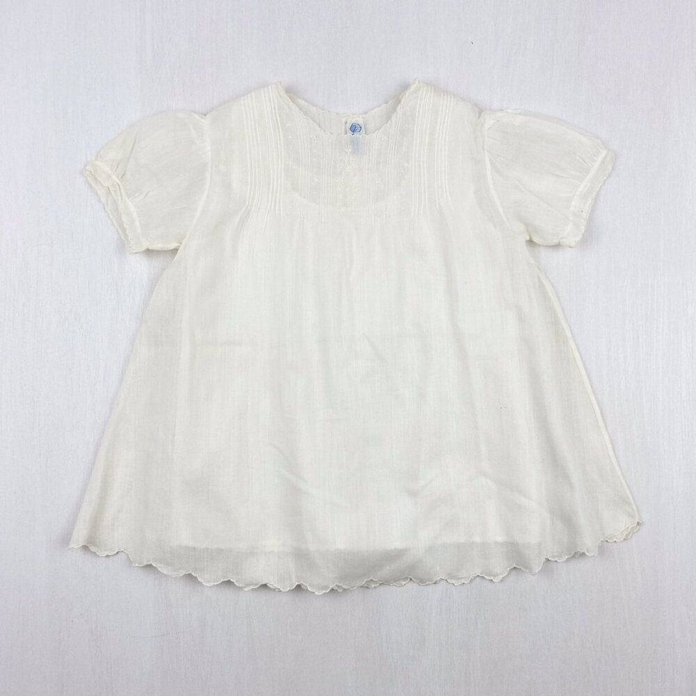 •Vintage• 1950s Embroidered Scalloped Edge Dress and Slip in White